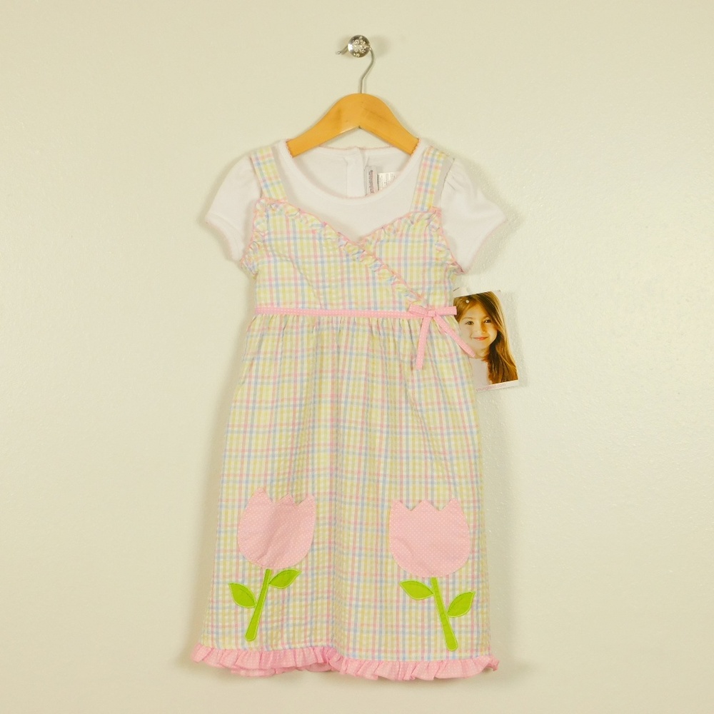 Youngland Girls Gingham Spring Dress Size 6 Pastel Flower‎ Casual NWT